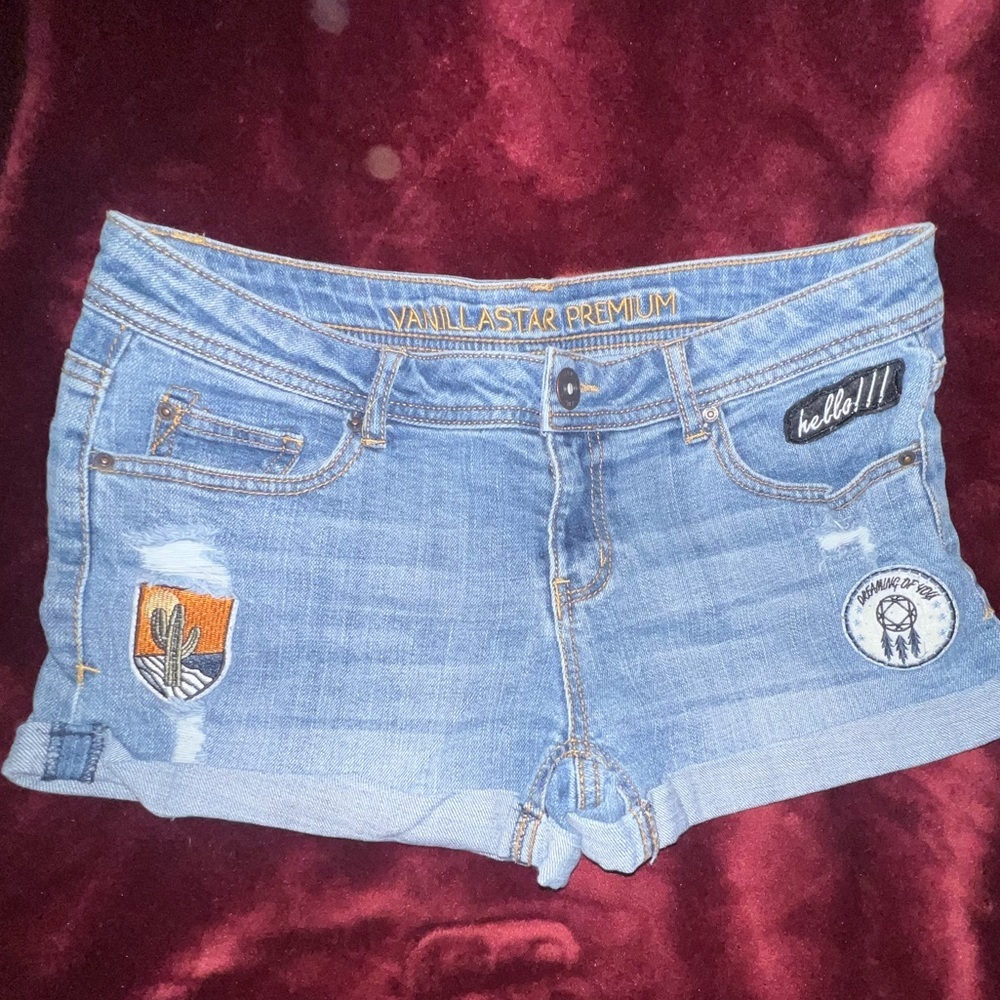 Vanilla Star Blue Jean Shorts‎ with Patches
